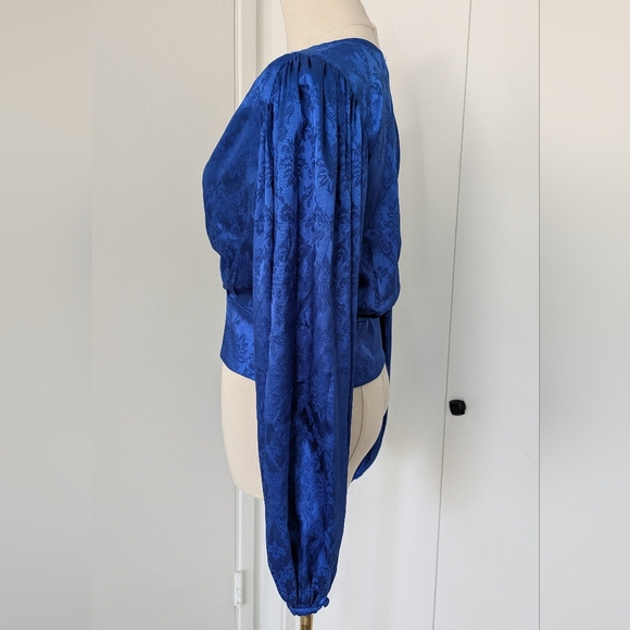 Ronny Kobo Royal Blue Damask Pattern Satin Eugenia Blouse - Picture 4 of 13